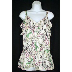 Lauren Conrad Artsy Tank Top M Ruffles Shoes Sleeveless Ivory
